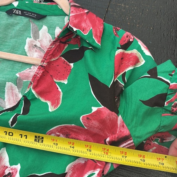 Zara Green Pink Floral Pattern Tiered Midi Dress size small - Picture 12 of 14